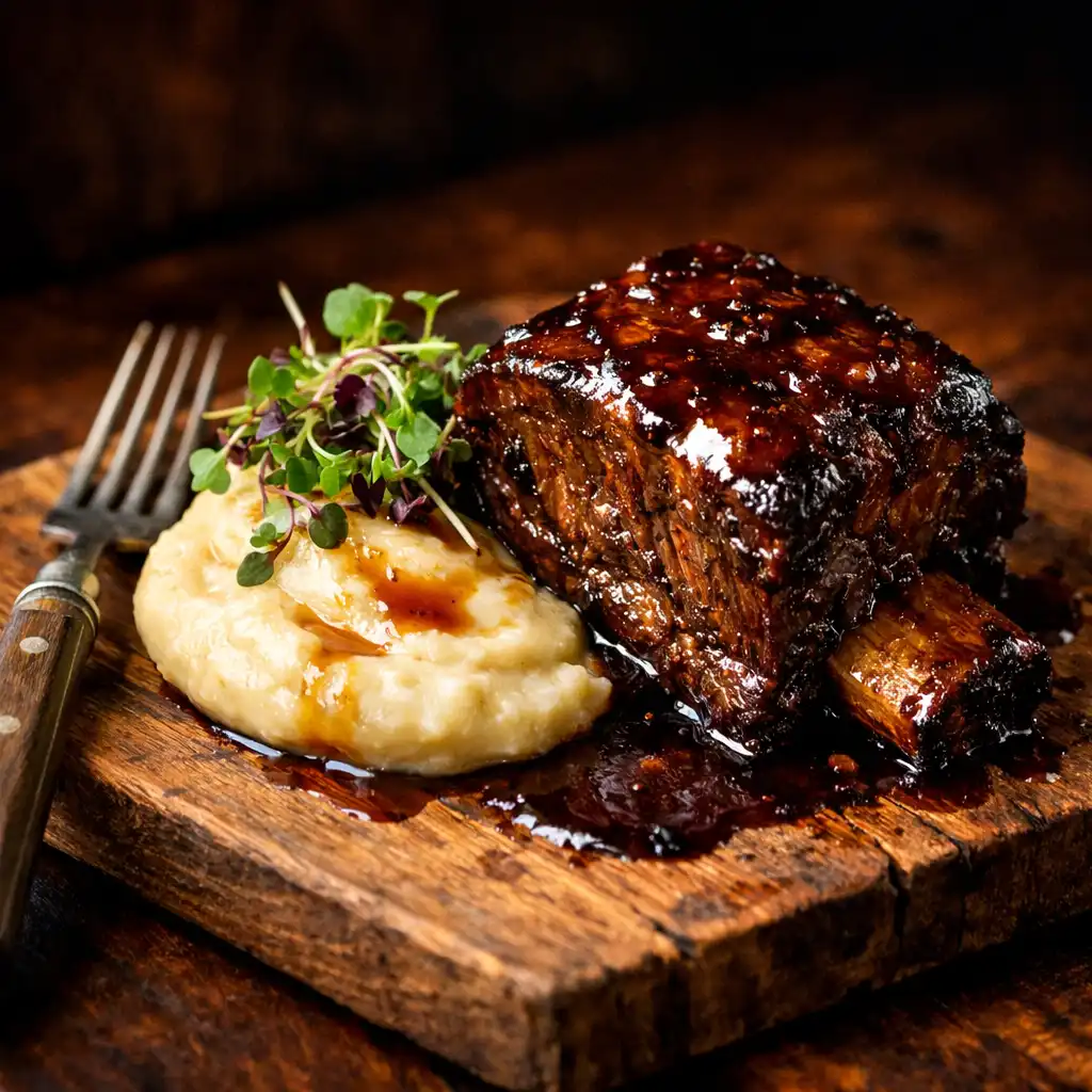 Slow-cooked beef short rib with smoked potato purée